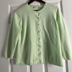 Cherokee Women's Light Green Button Down Cotton Lightweight Sweater Size M EUC